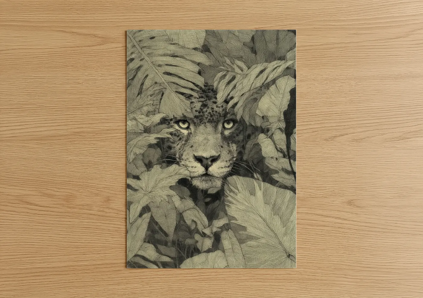 Jaguar Surrounded by Foliage Line Art Wall Art
