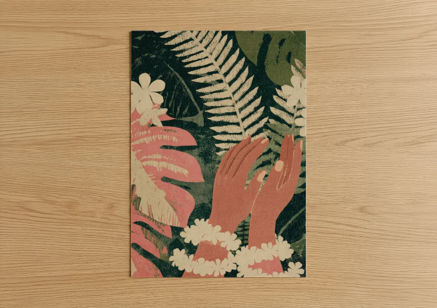 Tropical Hula Hands with Botanical Leaves Wall Art