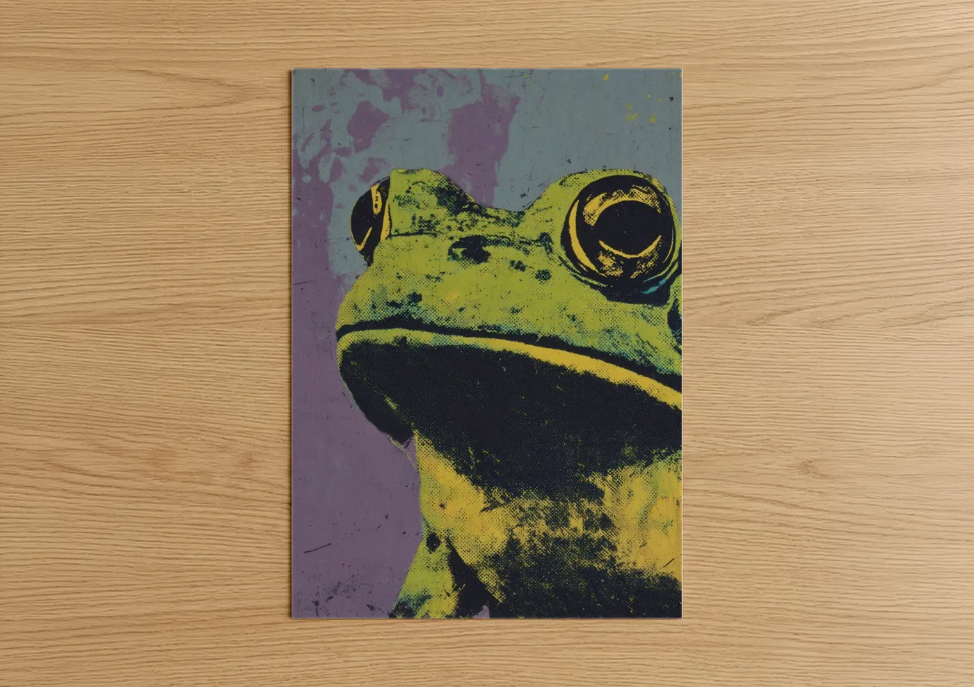 Frogs and toads art print on warm oak wood — lime green and black and white palette — Lime Frog Pop poster