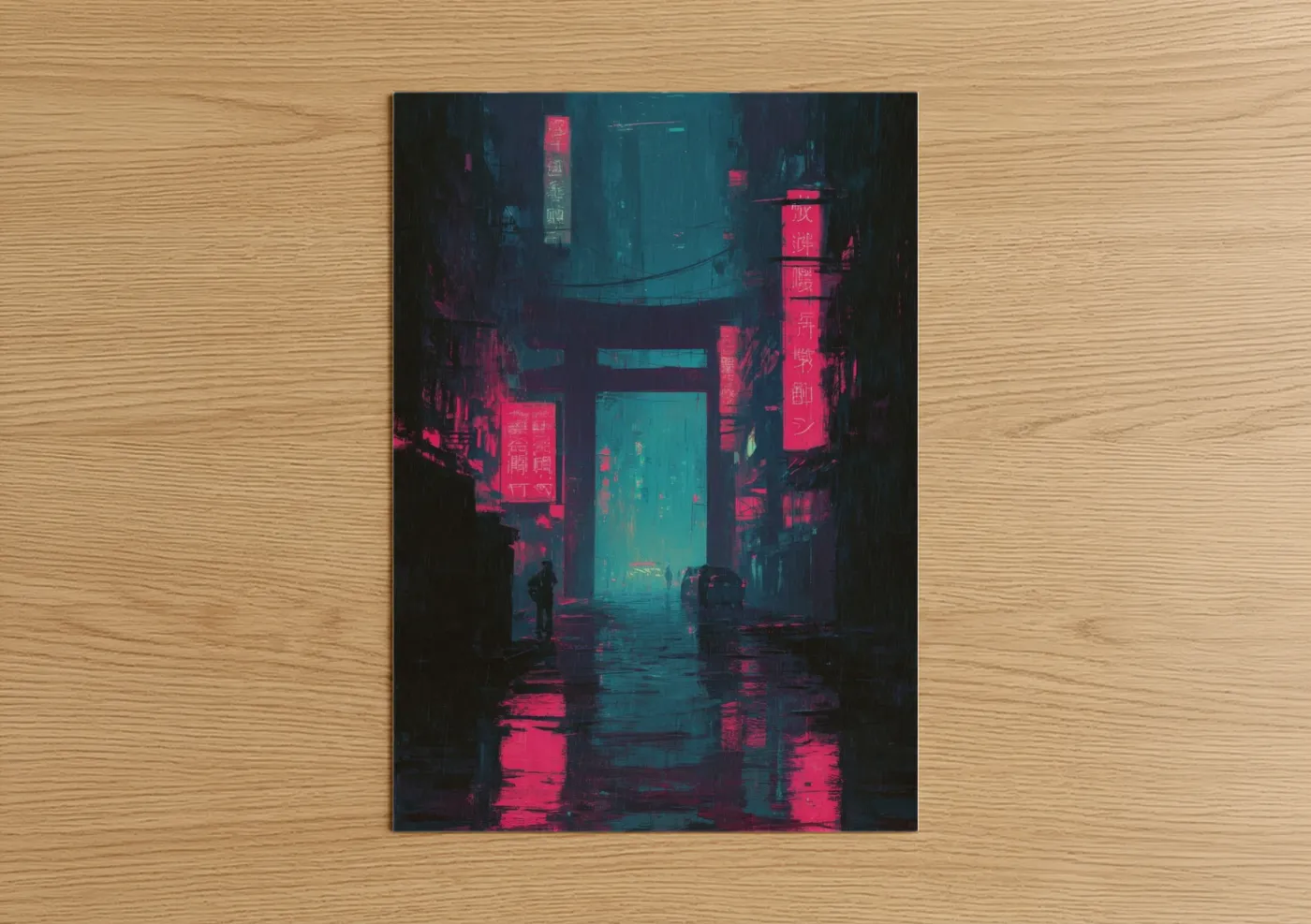 Neon Gateway Cyberpunk Urban Wall Art