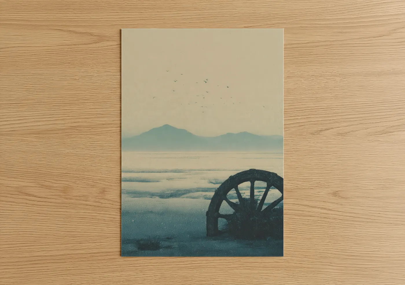 Shipwheel Mountain Landscape Vintage Wall Art