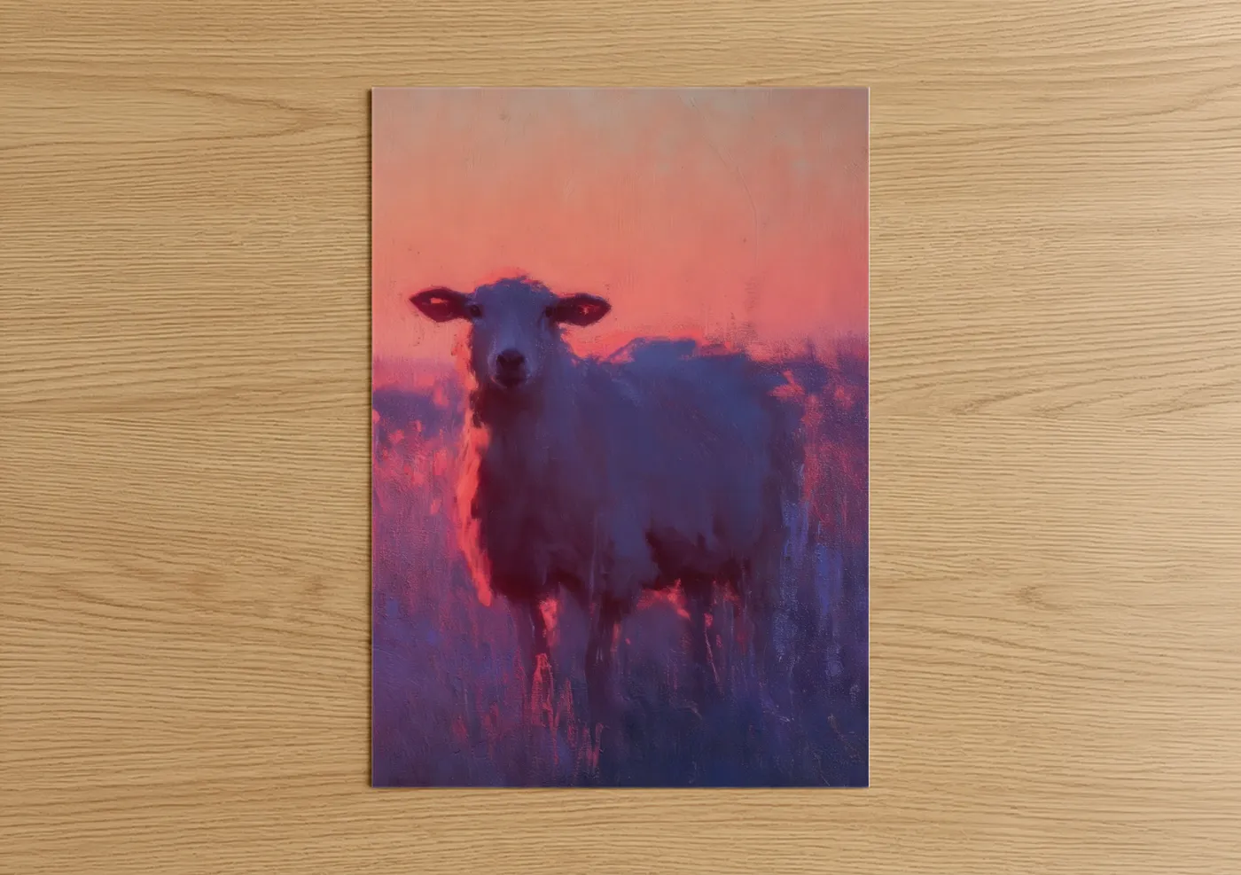 Crimson Sheep Glow Modern Illustration Wall Art