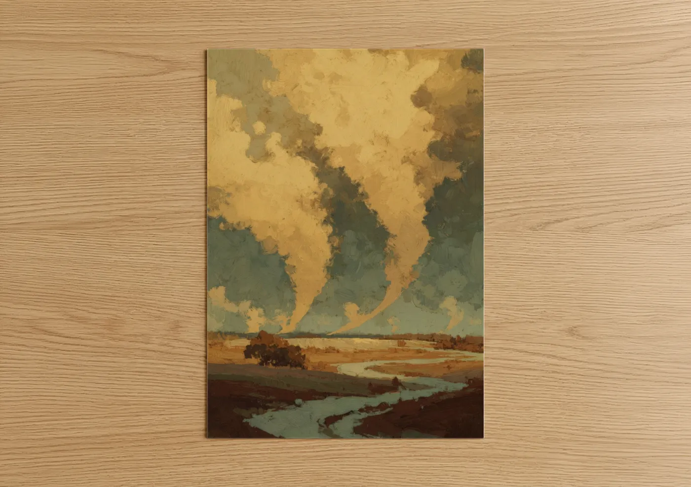 Golden Tornado Landscape Painting Wall Art