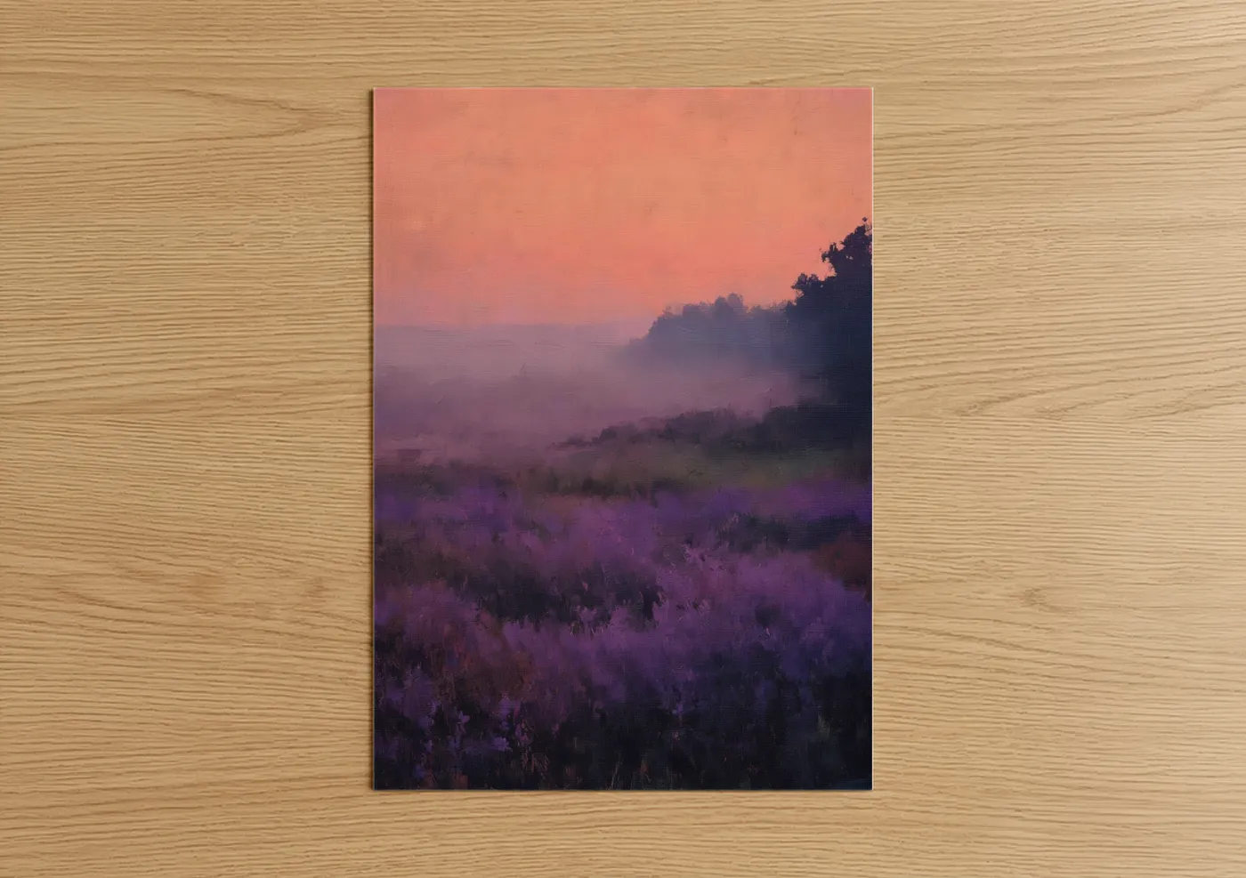 Misty Lavender Field Morning Landscape Wall Art