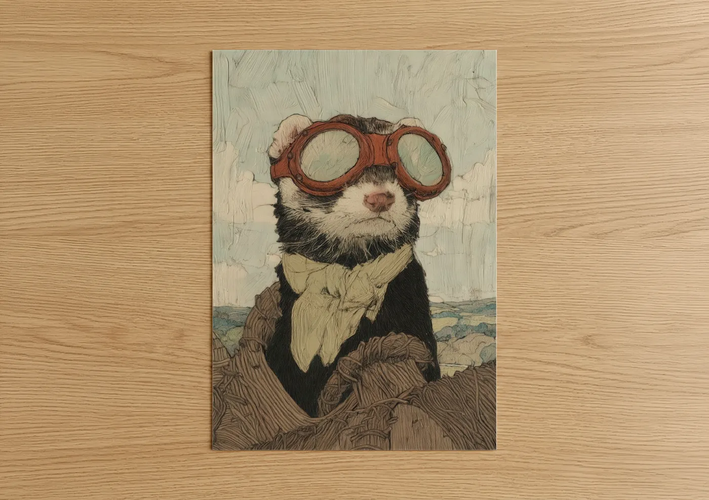 Steampunk Aviator Ferret Illustration Wall Art