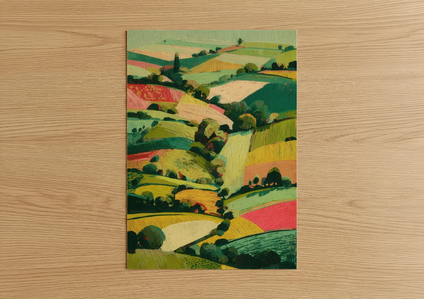 Colorful Patchwork Rolling Hills Landscape Wall Art