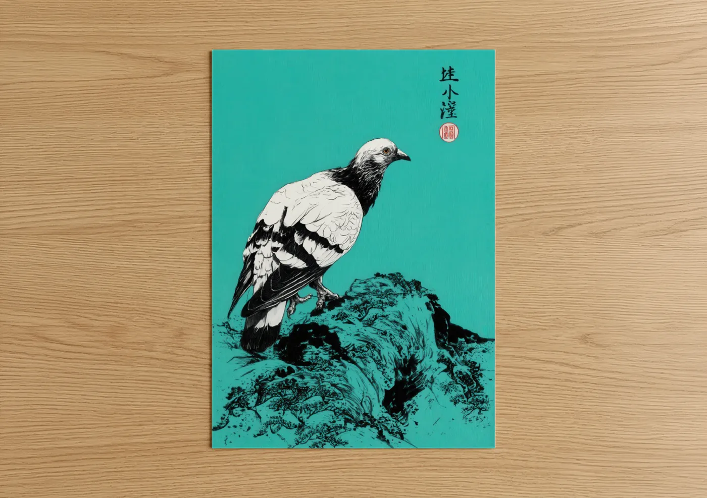 Turquoise Pigeon Japanese Art Print Wall Art