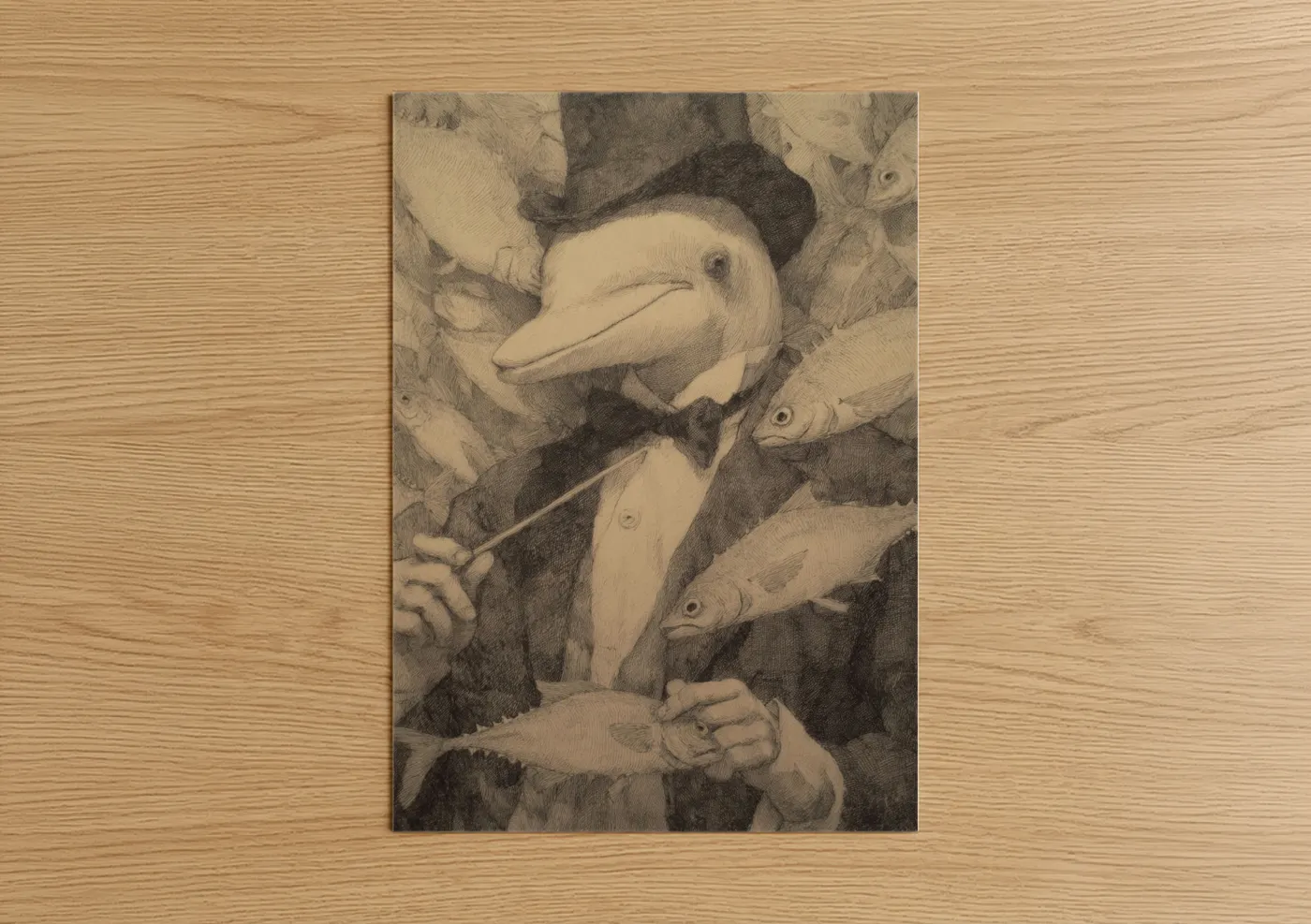 Dapper Dolphin Vintage Sketch Wall Art