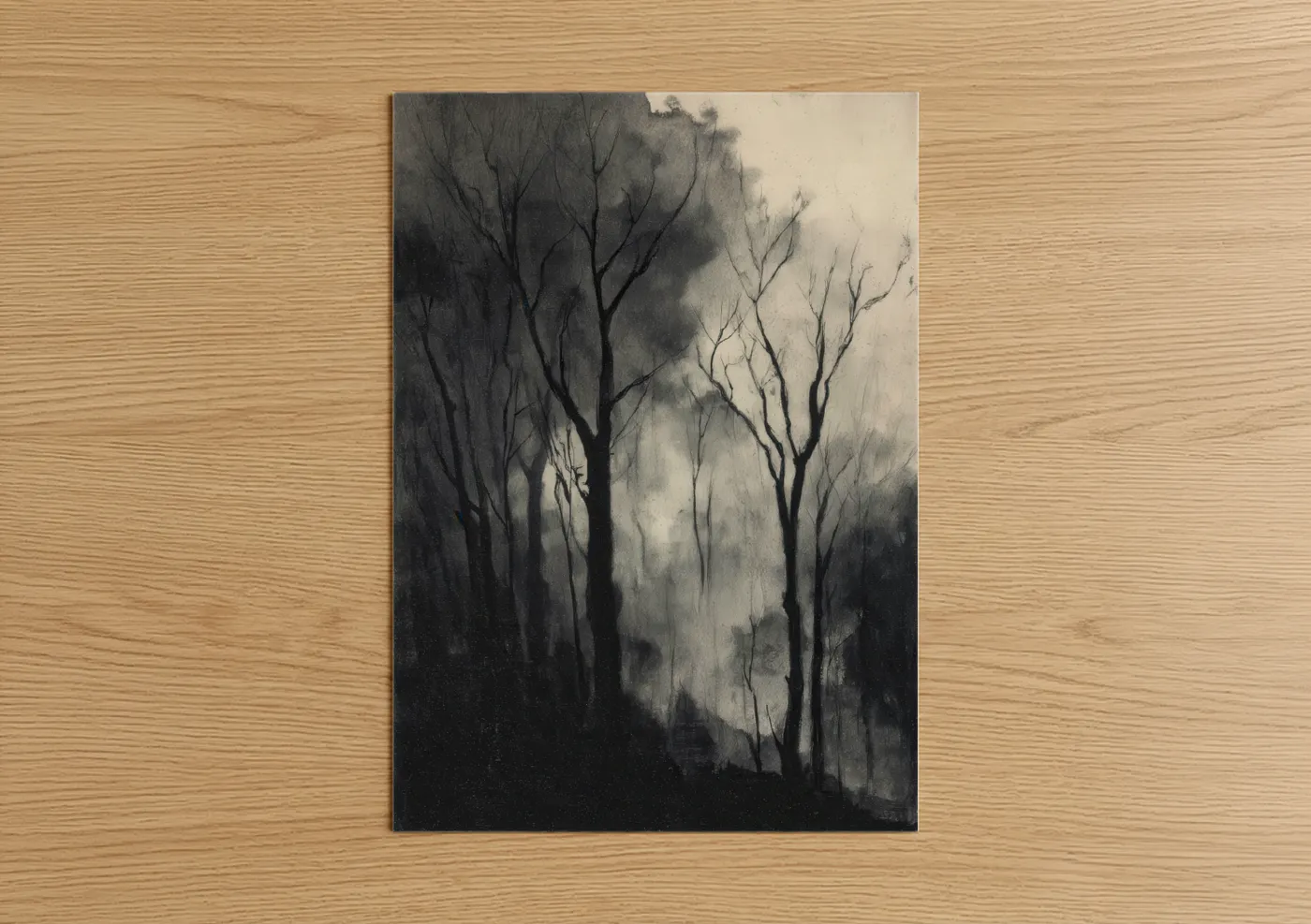 Misty Forest Grove Charcoal Wall Art