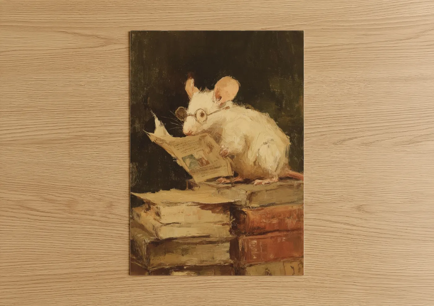 Scholarly Mouse Reading Newspaper Wall Art
