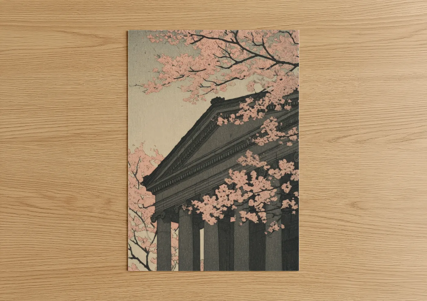 Cherry Blossom Pantheon Classical Architecture Wall Art