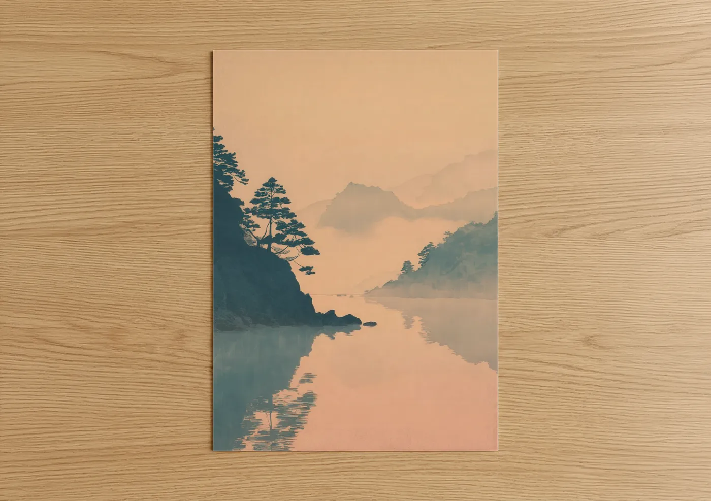 Misty Mountain Lake Landscape Watercolor Wall Art