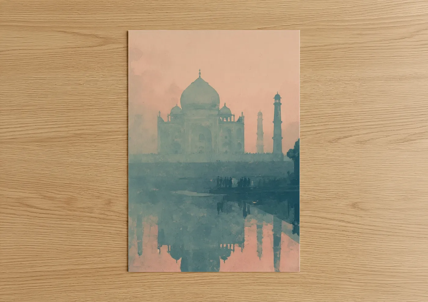 Taj Mahal Dawn Mist Watercolor Wall Art