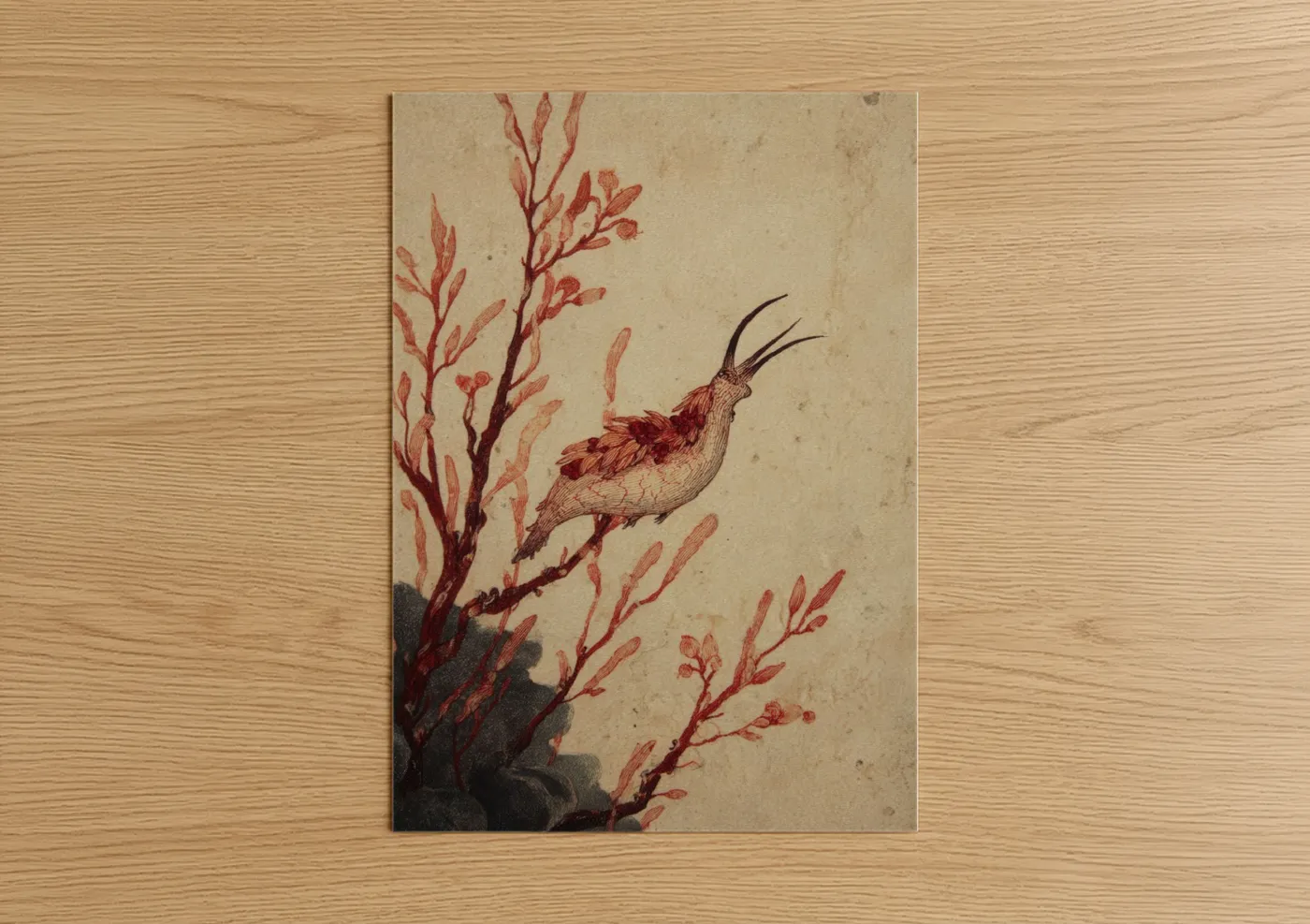 Crimson Nudibranch Sea Creature Illustration Wall Art