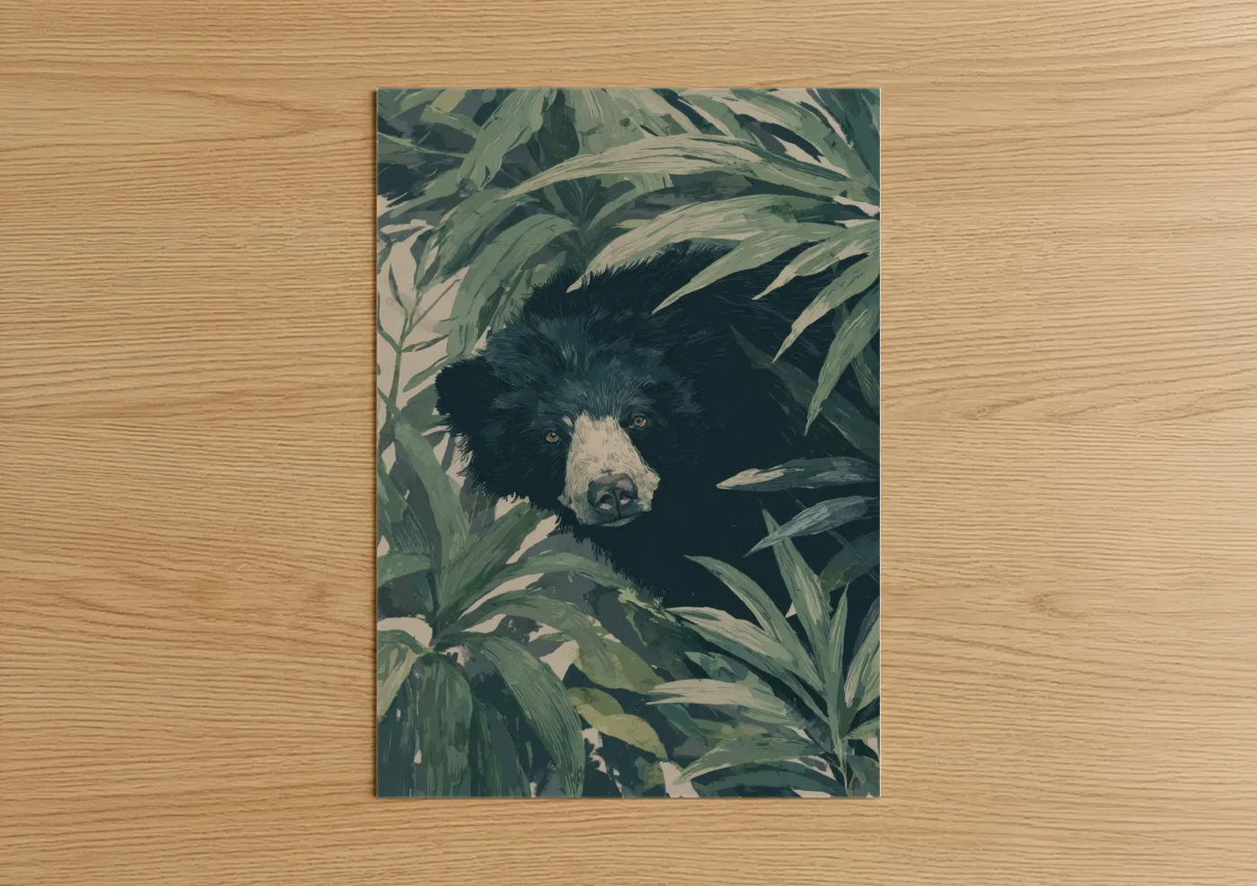 Black Sloth Bear in Jungle Foliage Wall Art
