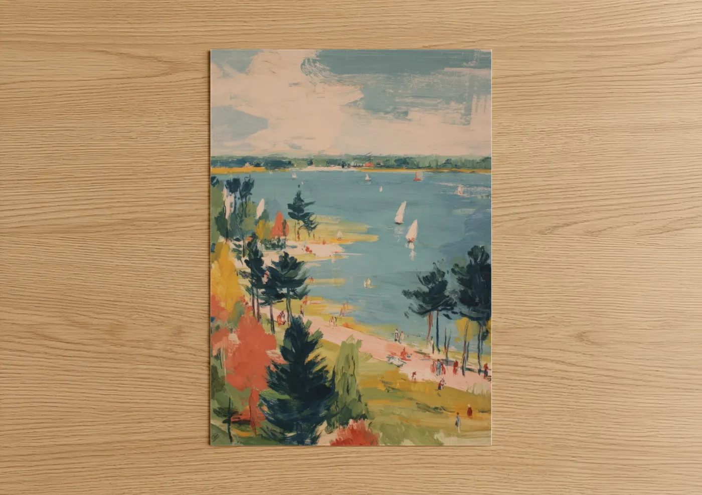 Lakeside Summer Sailboats Vintage Wall Art