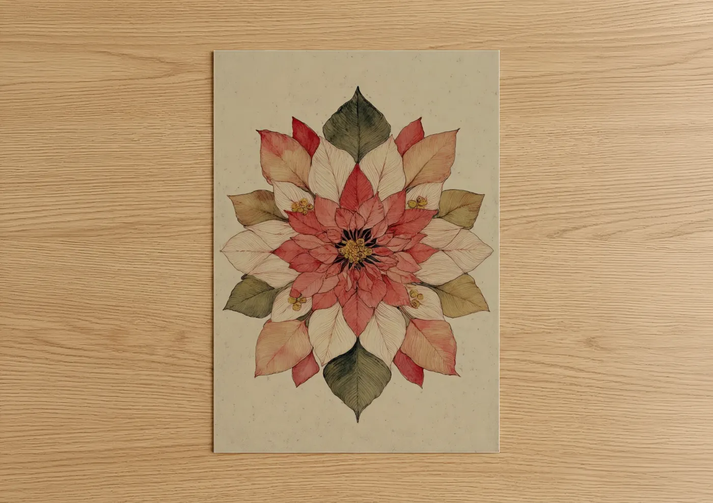 Crimson Poinsettia Mandala Botanical Wall Art