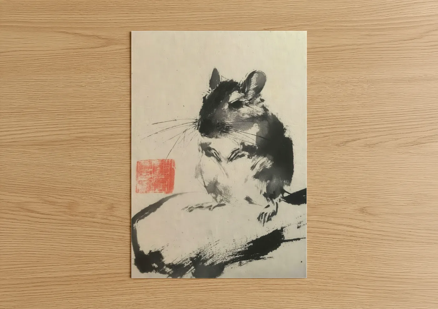 Contemplative Guinea Pig Ink Drawing Wall Art