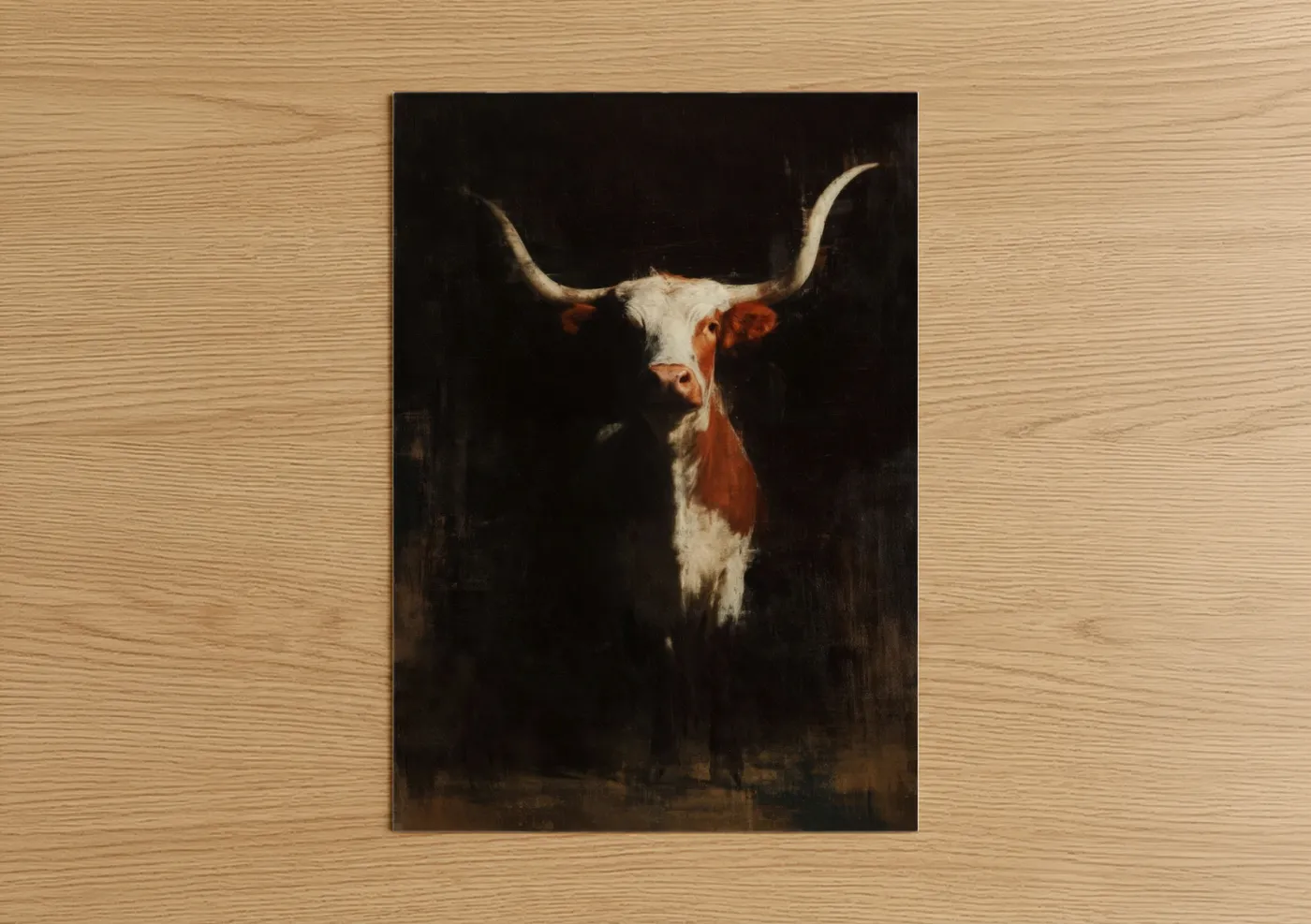 Majestic Longhorn Cow Portrait Oil Painting Wall Art