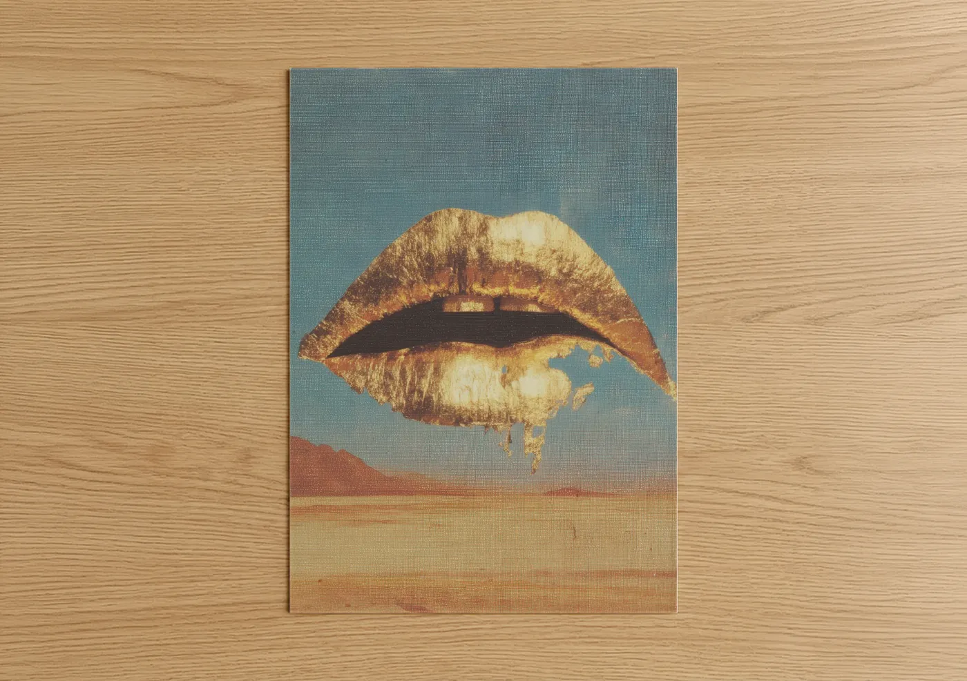Golden Desert Lips Surreal Art Wall Art