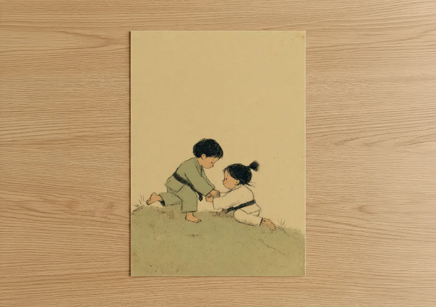 Young Judo Pair Training Illustration Wall Art