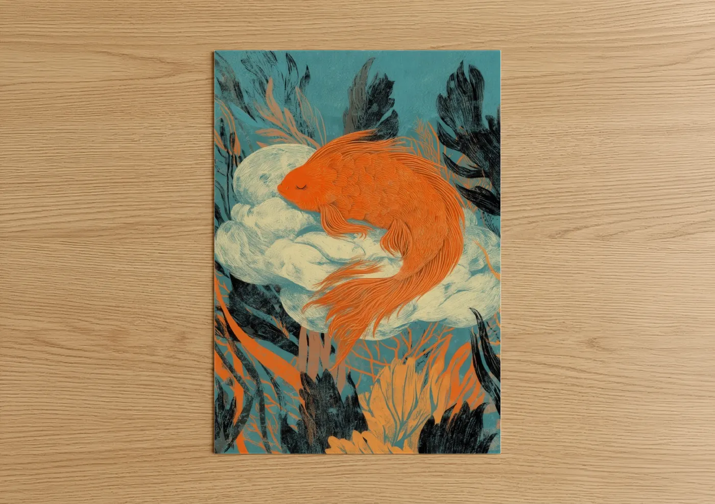 Orange Dragon Fish Aquatic Wall Art