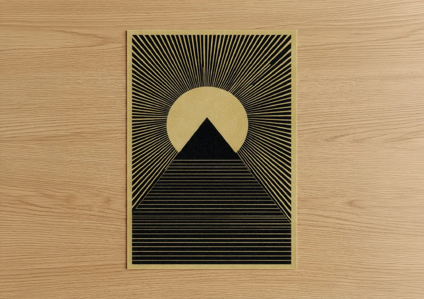 Golden Pyramid Sunrise Geometric Wall Art