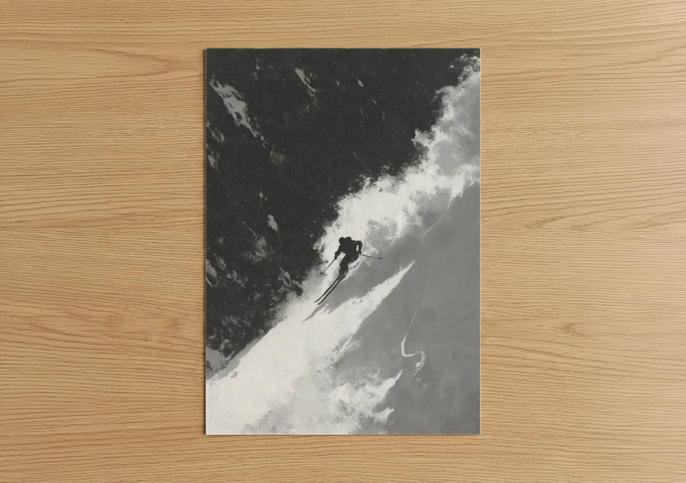Skier Descending Snowy Mountain Slope Wall Art
