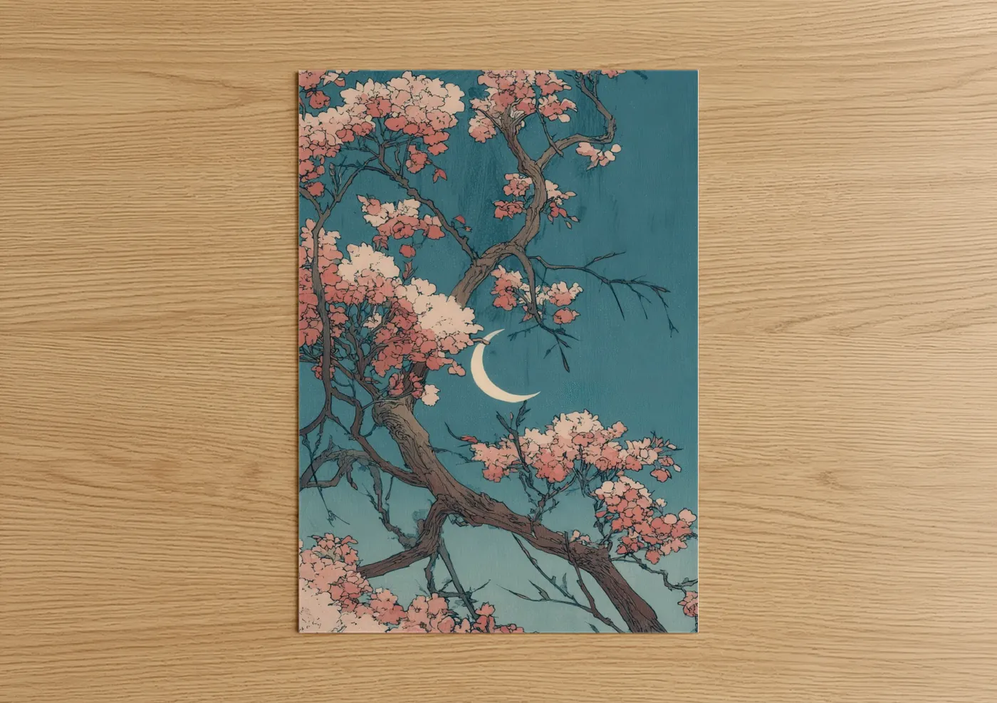 Moonlit Cherry Blossom Tree Night Wall Art