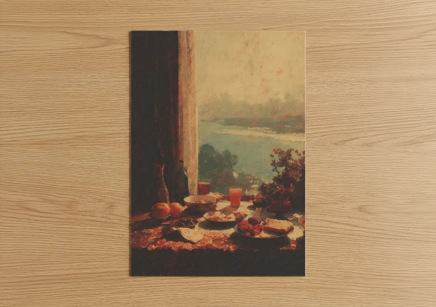 Waterside Breakfast Scene Vintage Wall Art