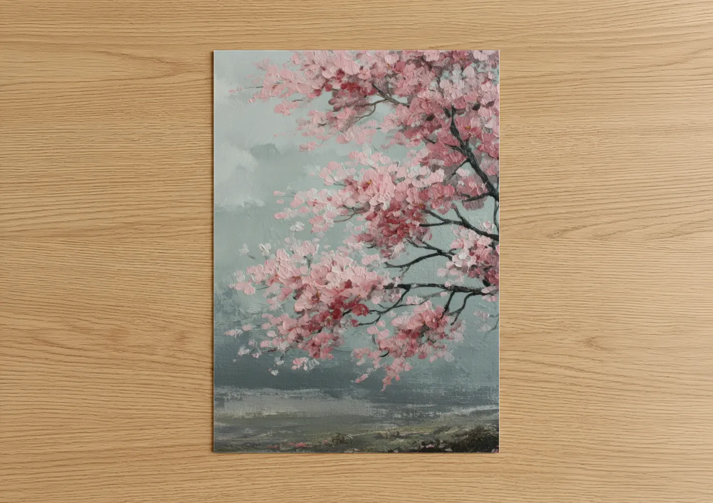 Pink Cherry Blossoms Misty Landscape Wall Art