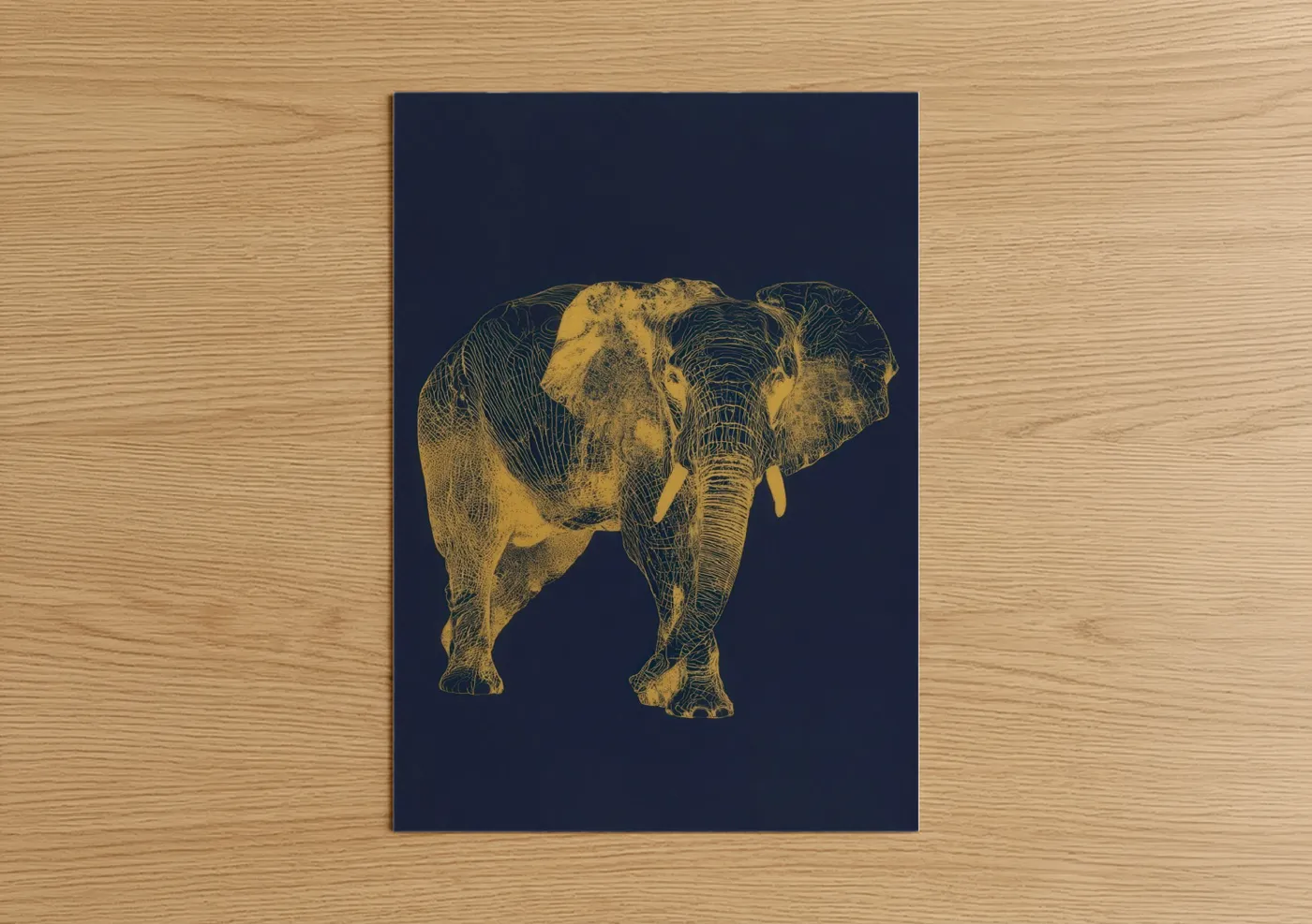 Golden Savanna Elephant Line Wall Art