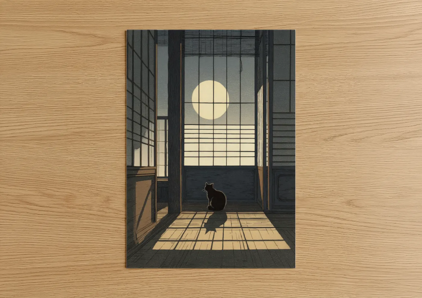 Cat silhouette moon window Wall Art
