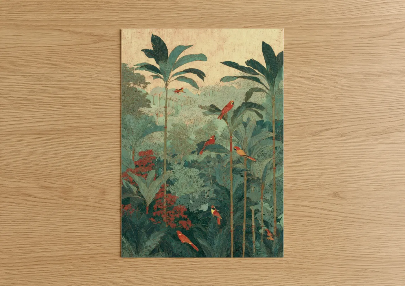 Tropical Palm Forest with Colorful Parrots Wall Art