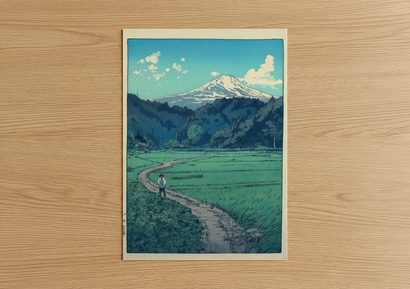Mount Fuji Rural Landscape Woodblock Wall Art
