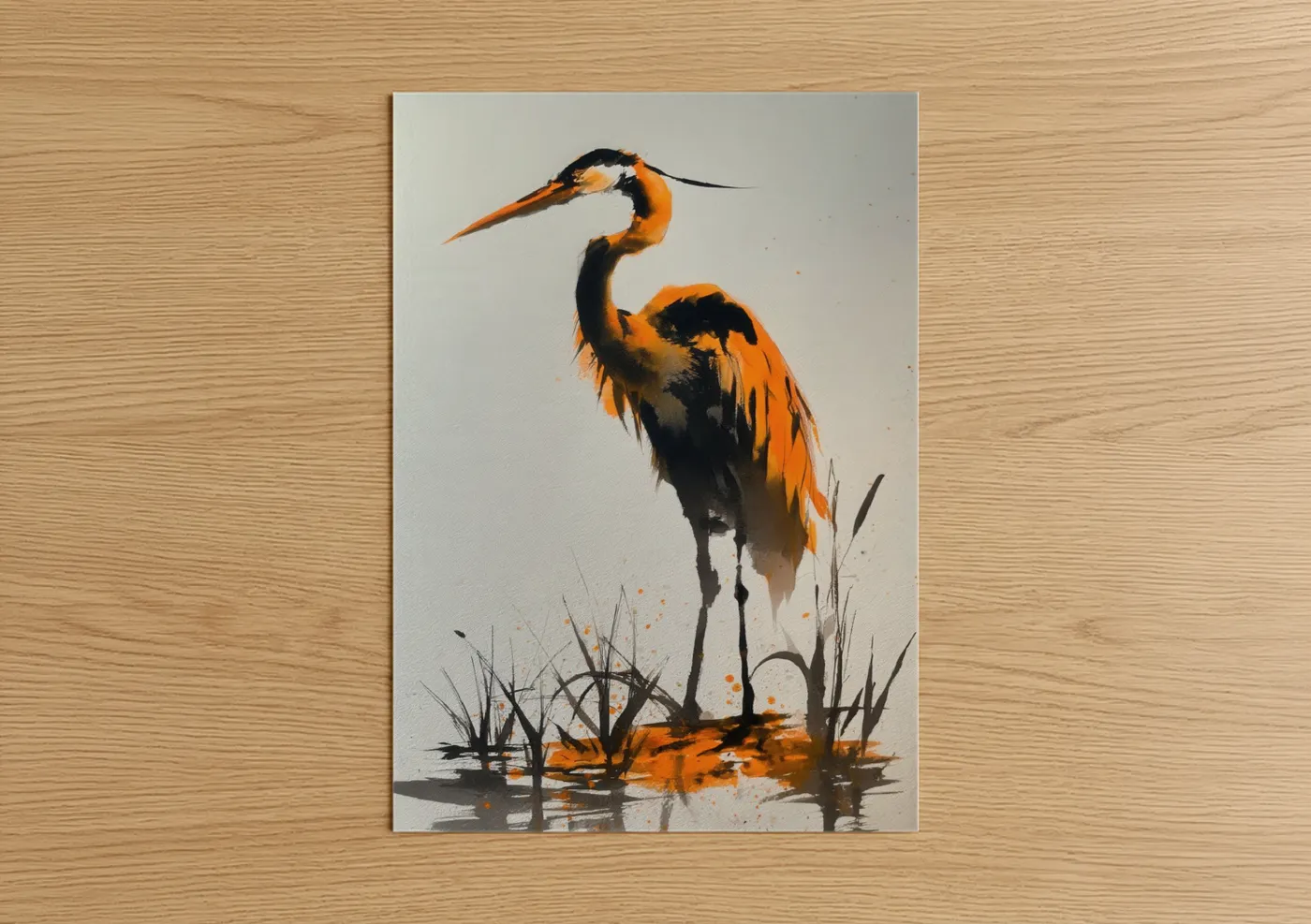 Orange Heron Watercolor Wildlife Wall Art