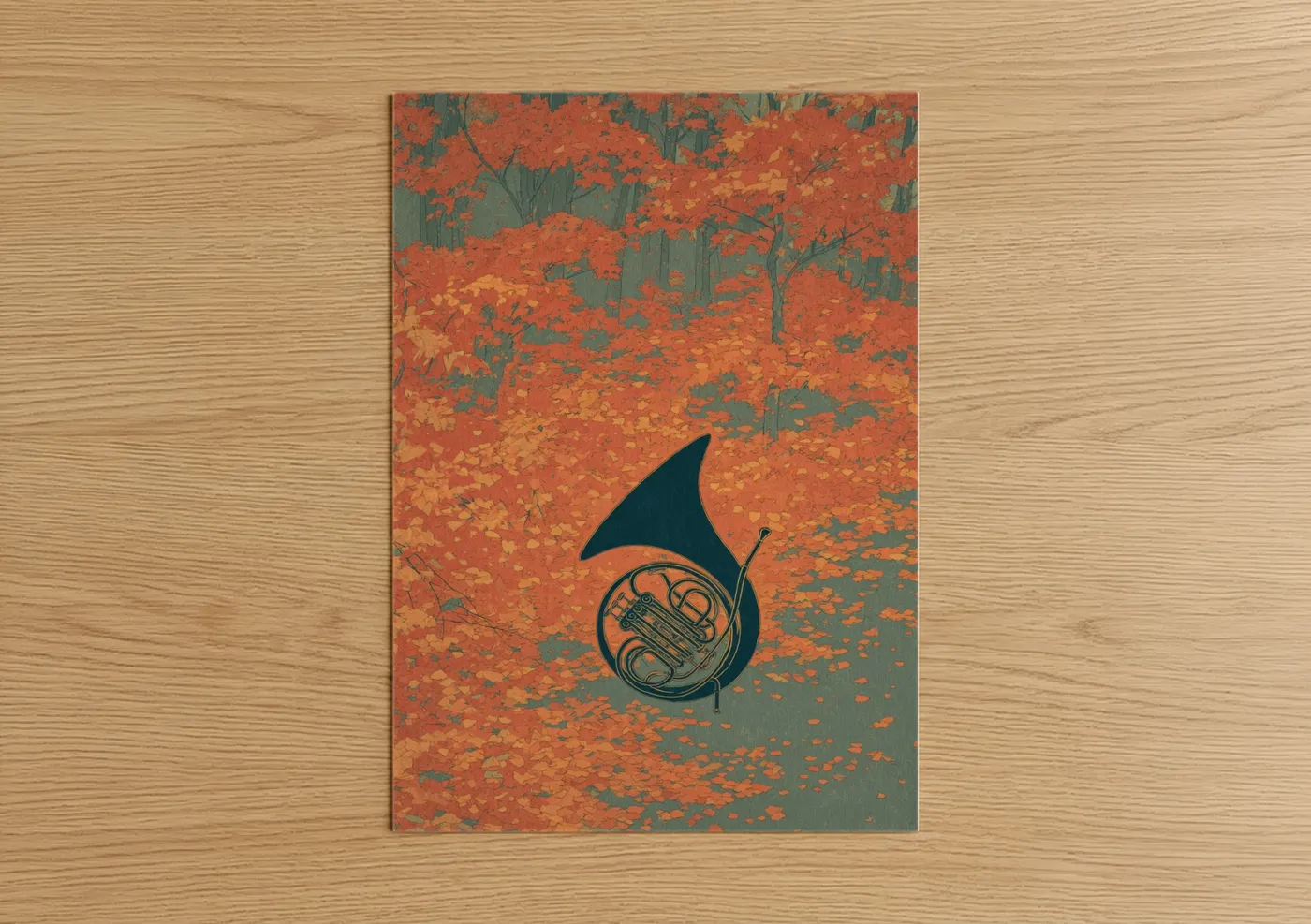 French Horn Autumn Forest Illustration Wall Art
