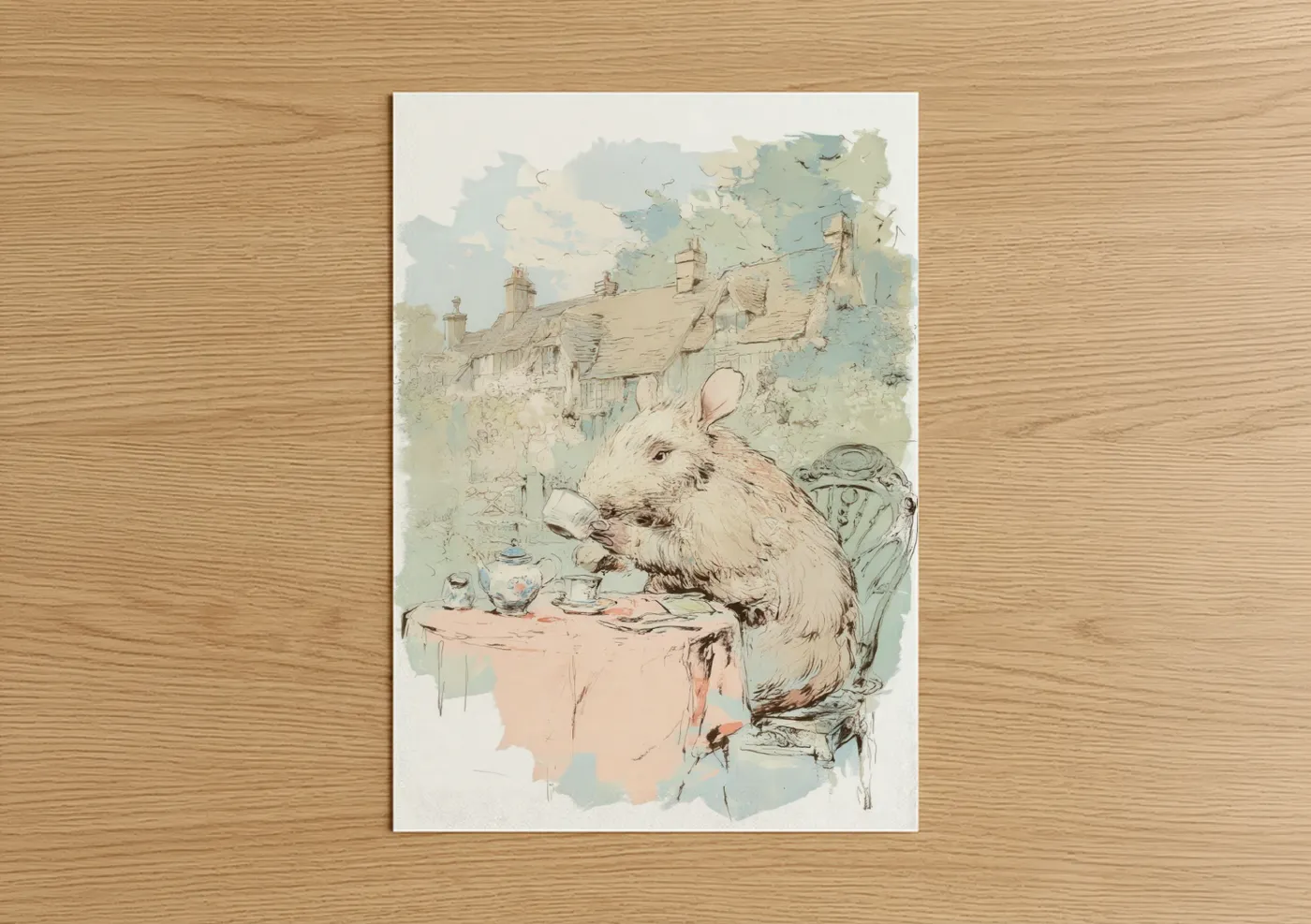 Whimsical Aardvark Tea Party Illustration Wall Art
