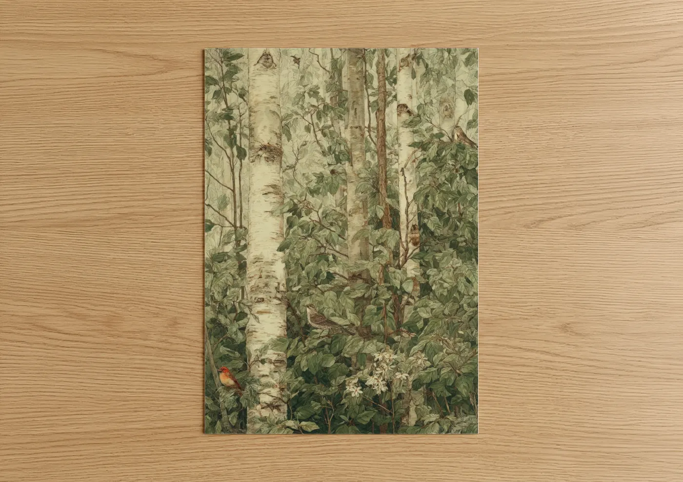 Birch Forest Birds Watercolor Nature Wall Art