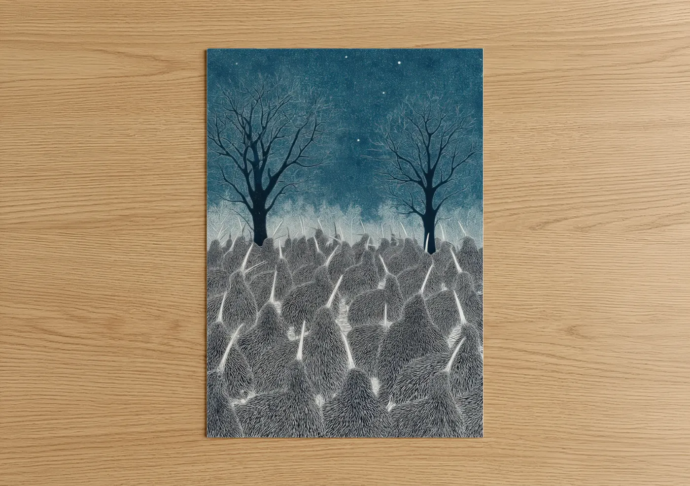 Snowy Kiwi Forest Winter Night Scene Wall Art