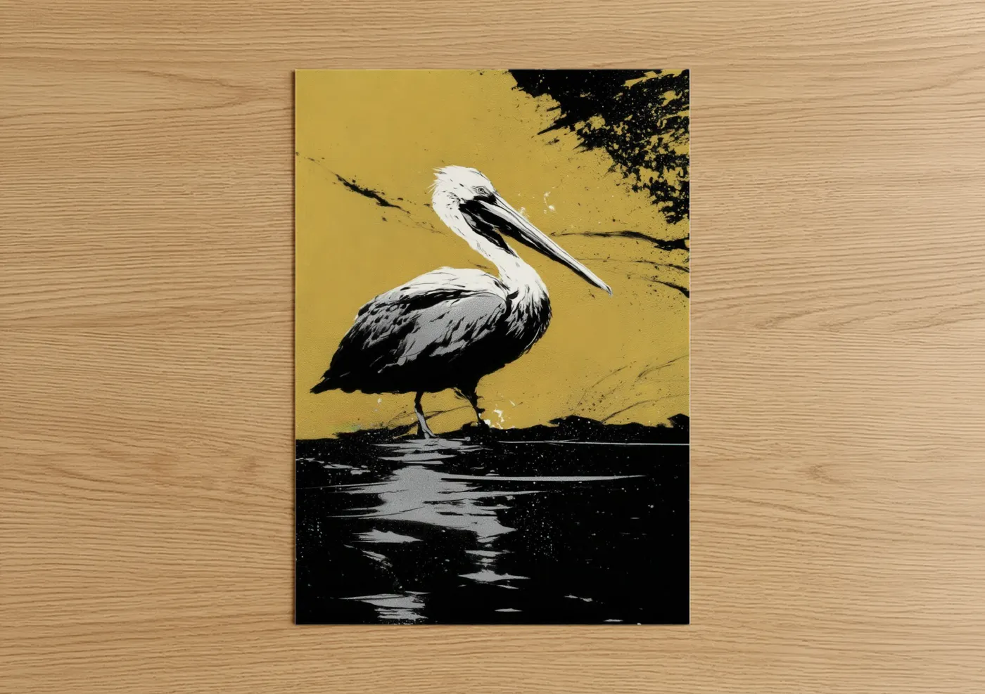 Golden Pelican Modern Art Print Wall Art
