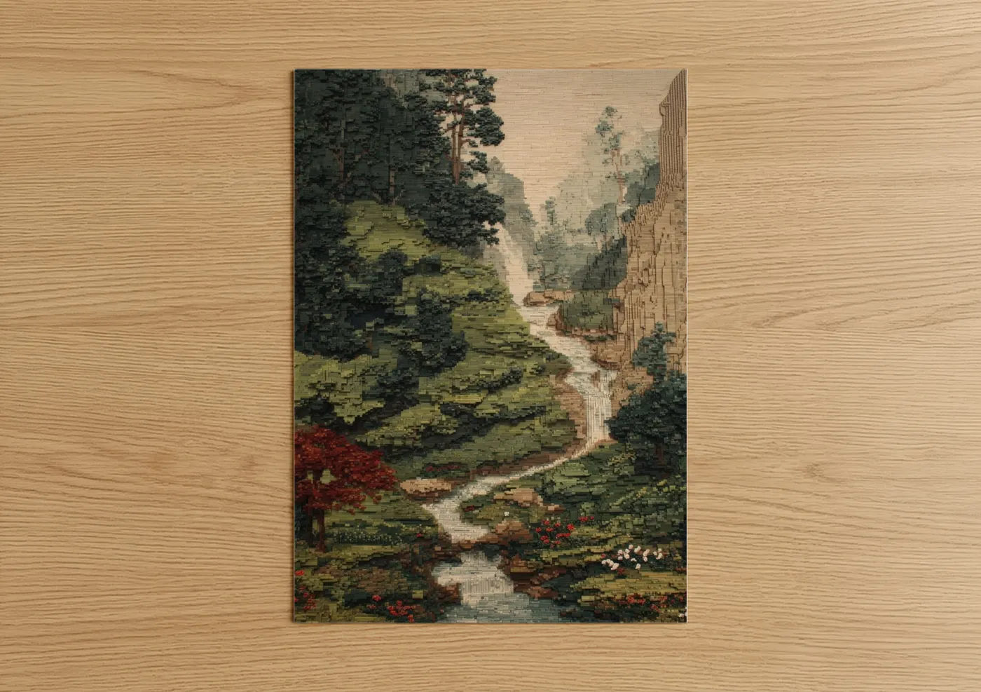 Mountain Waterfall Flowing Through Forest Wall Art
