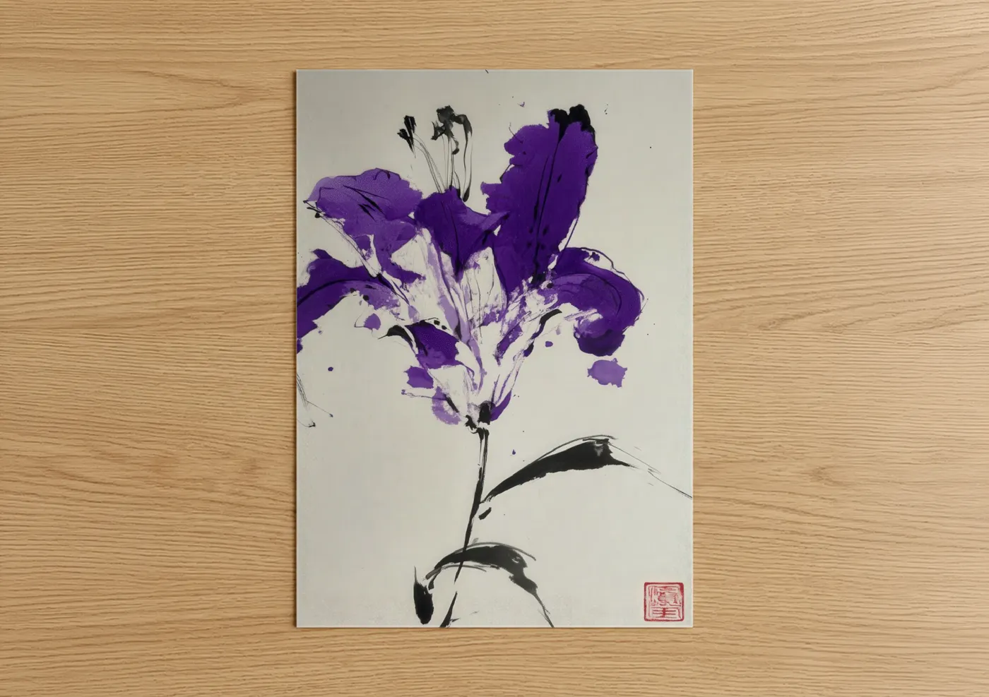 Purple Lily Bloom Watercolor Wall Art