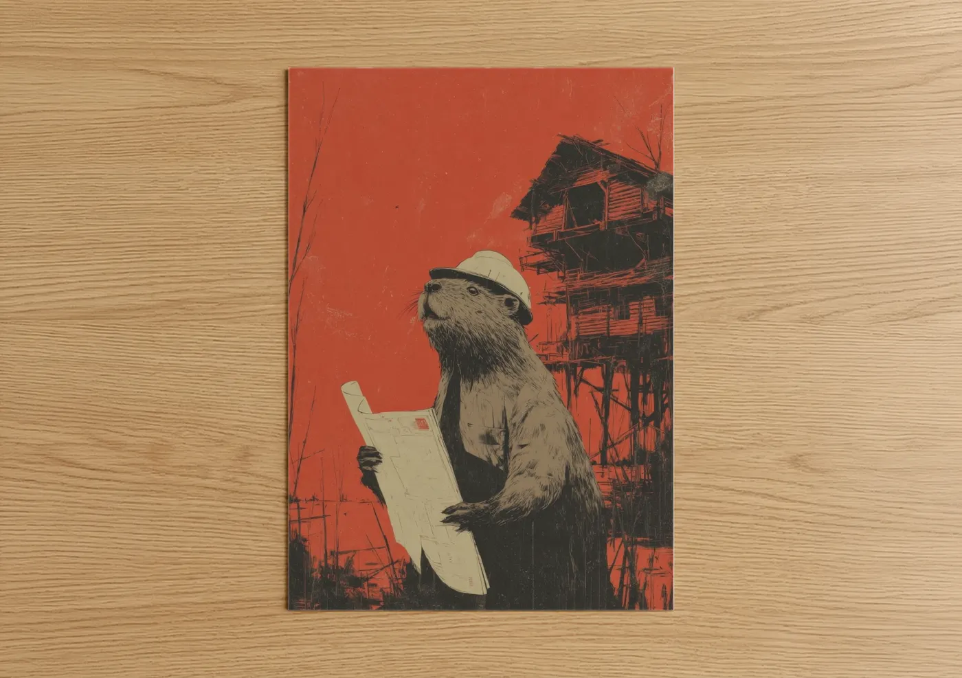 Builder Beaver Industrial Construction Wall Art