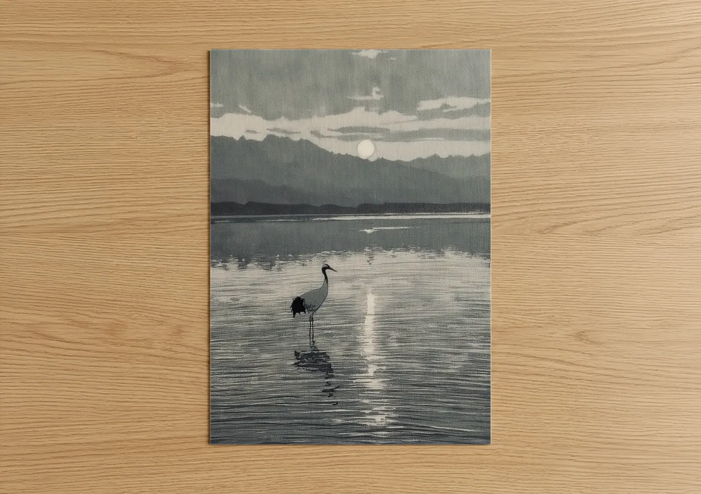 Solitary Crane Lake Sunset Silhouette Wall Art
