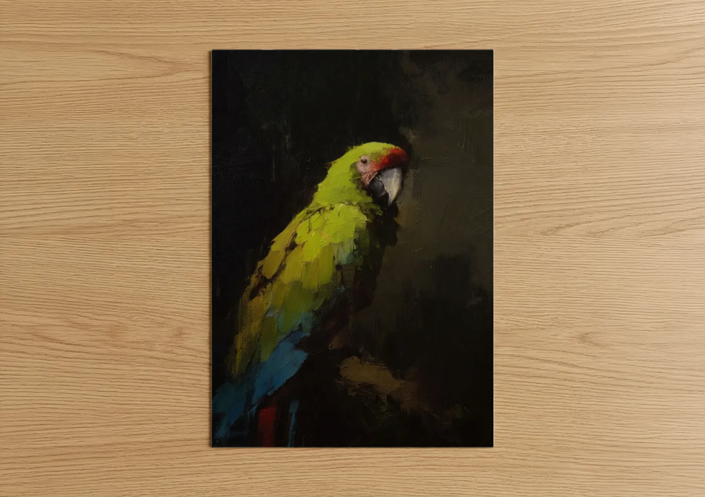 Emerald Macaw Portrait Oil Painting Wall Art