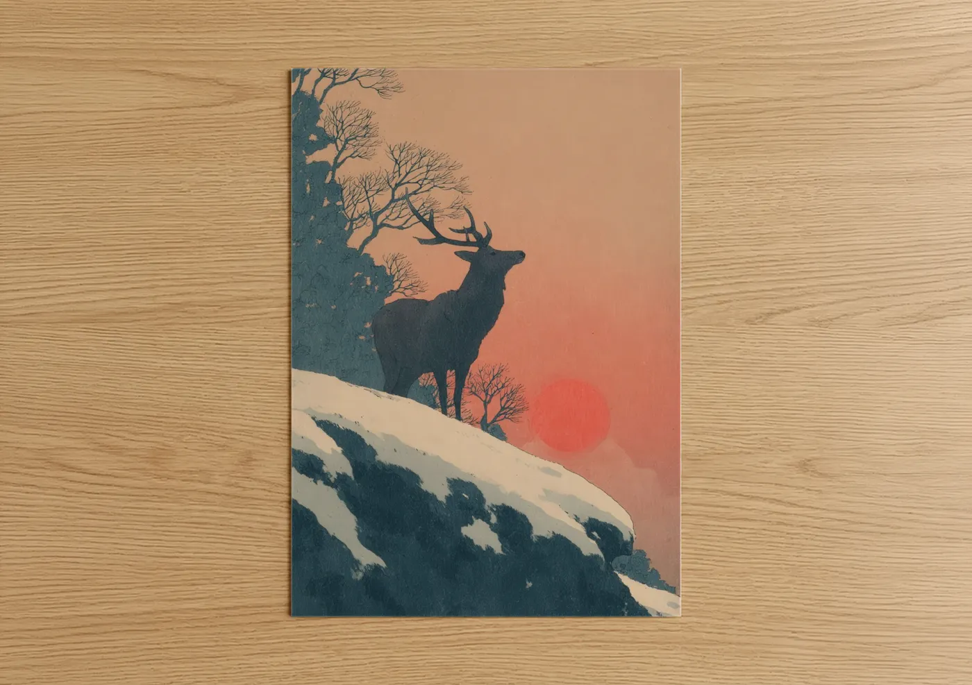 Alpine Reindeer Sunset Mountain Wall Art