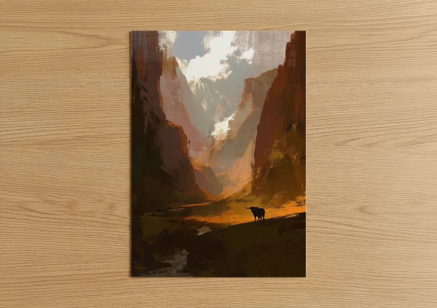 Longhorn Cow Canyon Landscape Painting Wall Art