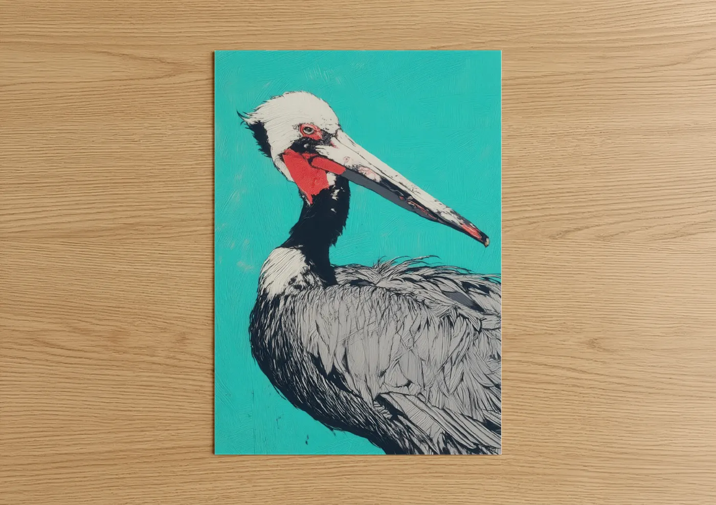 Turquoise Pelican Modern Wildlife Wall Art