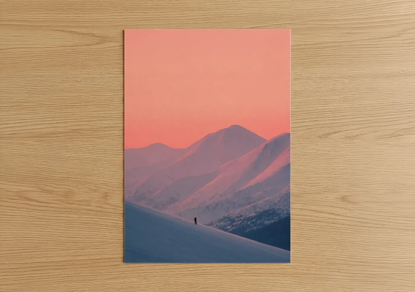 Snowy Mountain Skiing at Sunset Wall Art